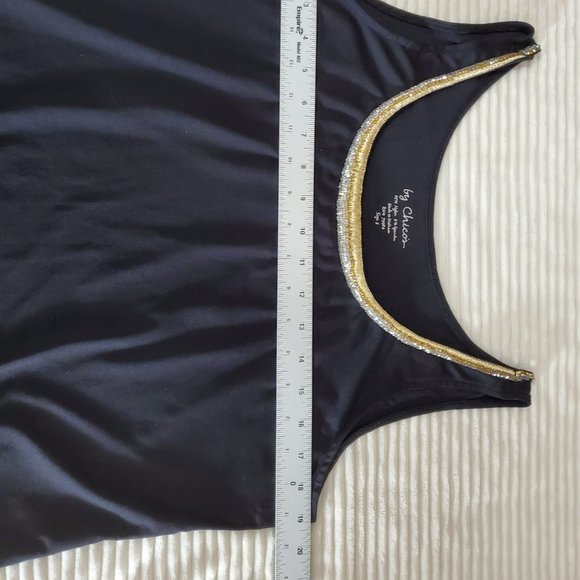 Chicos Black Nylon Bedazzled Neckline Tank Top, sz 2 (12/Medium) Sleeveless - Picture 8 of 9